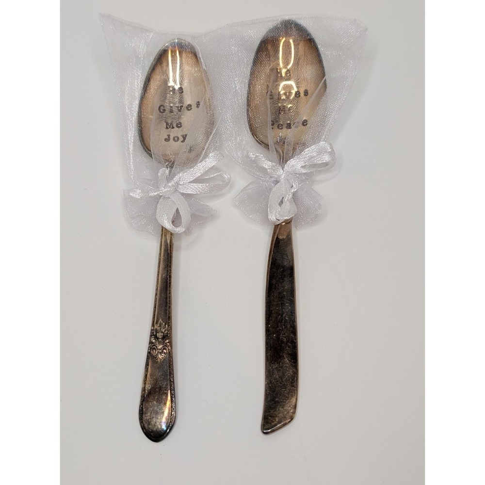 Vintage‎ 1847 Rogers Bros Silverplate Spoon Set Engraved "Give Me Joy Wedding
